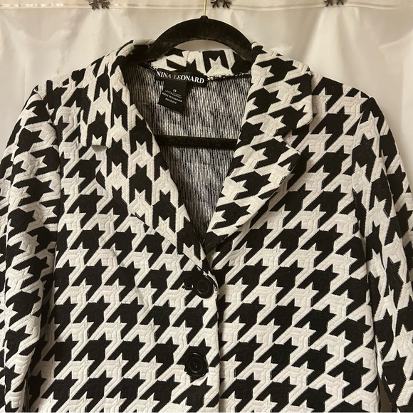 New Nina Leonard Black and White Houndstooth Blazer - Picture 3 of 9
